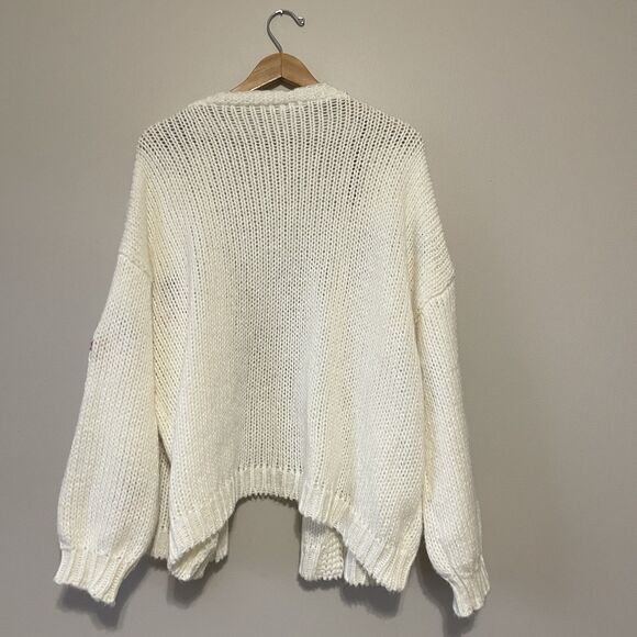 Arula Charley Chunky Knit Cherry Cardigan, Size A, 1X Ivory Novelty Oversized - Picture 5 of 9